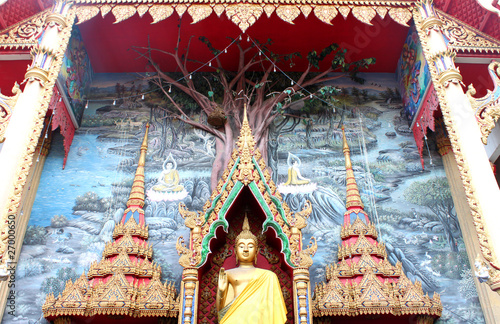Buddha image in front of Wat Bang Plea Yai Klang temple