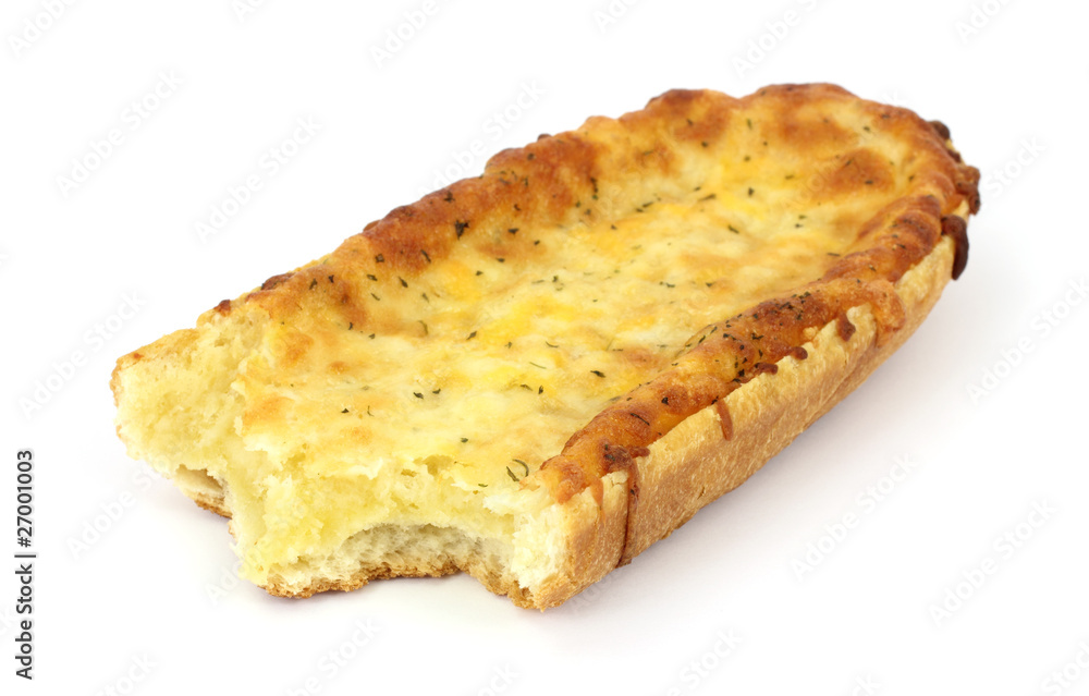 Freshly baked French bread cheese pizza that has been bitten Freshly baked French bread cheese pizza that has been bitten