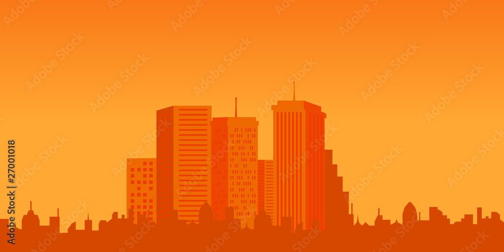 Urban buildings at sunset