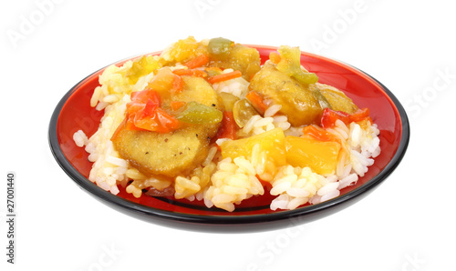 Sweet and sour chicken on rice