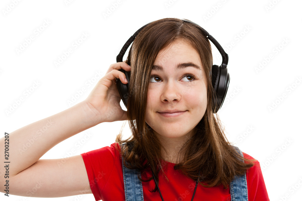 Girl with headphones isolated on white background Girl with headphones isolated on white background