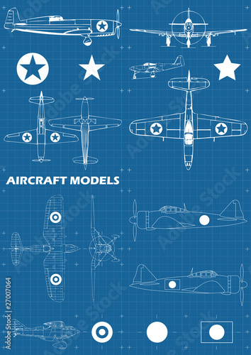 Vintage plane blue print vector background