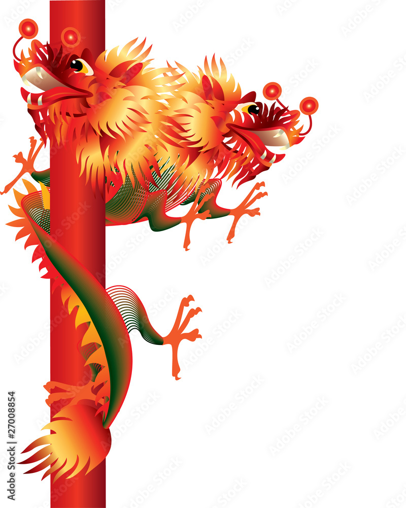 Naklejka premium Two-headed Chinese dragon on white background