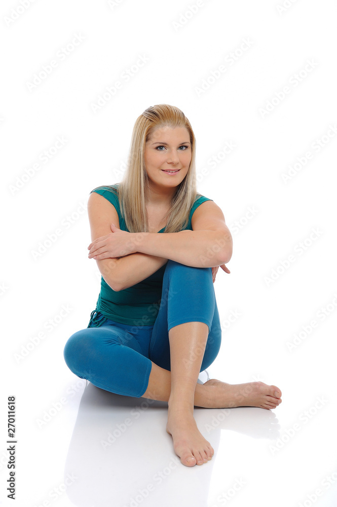 Beautiful happy woman doing fitness. isolated on white backgrou Beautiful happy woman doing fitness. isolated on white backgrou