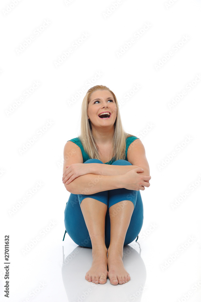 Beautiful happy woman doing fitness. isolated on white backgrou Beautiful happy woman doing fitness. isolated on white backgrou