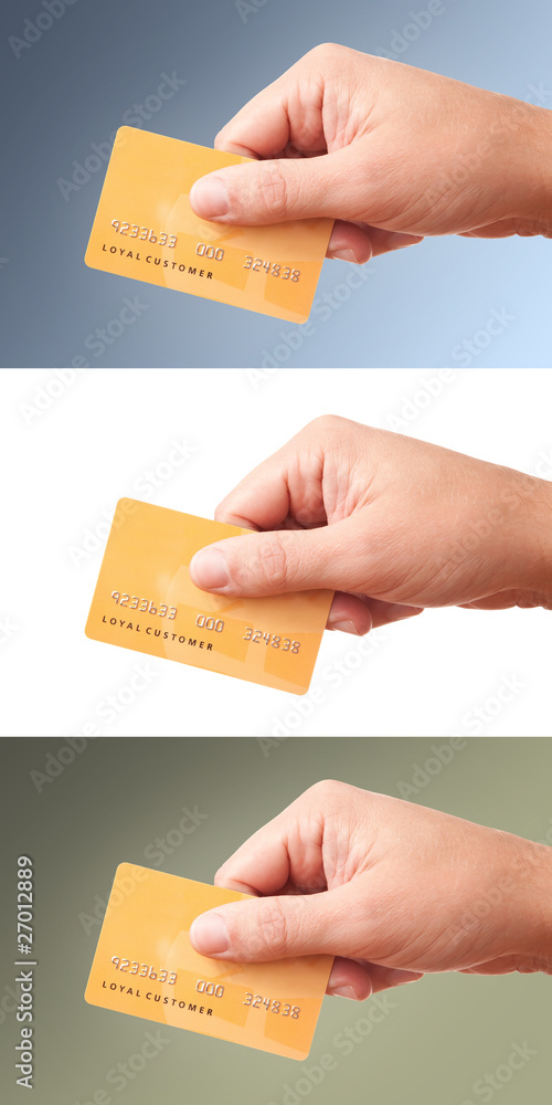 Big size images of hand holding plastic card, set of 3 Big size images of hand holding plastic card, set of 3