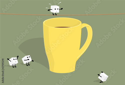Sugar cubes and cup of coffee
