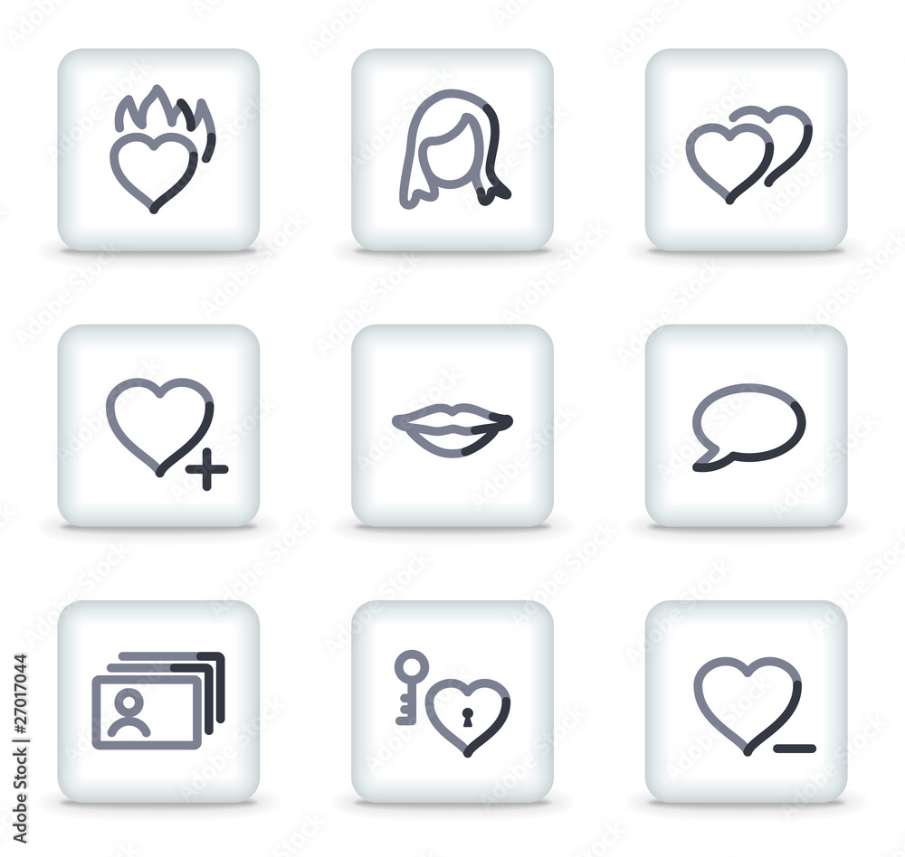 Dating icons, white square glossy buttons Dating icons, white square glossy buttons