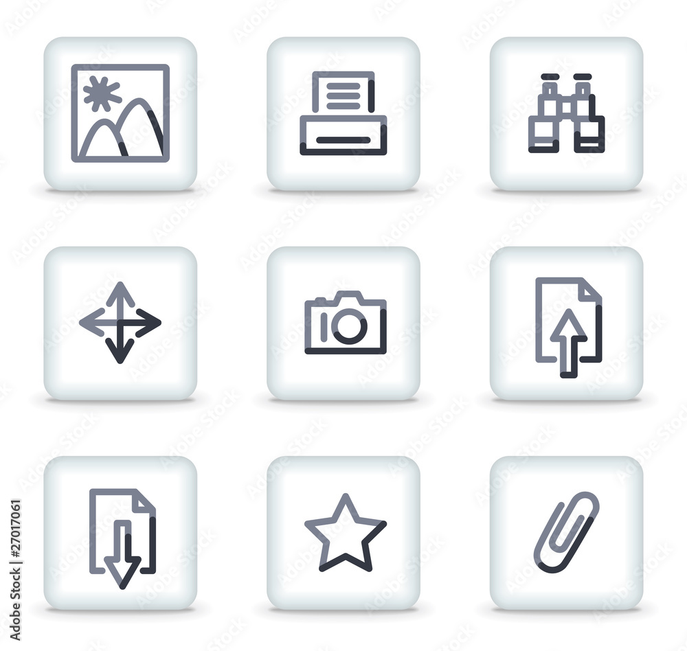 Image library icons, white square glossy buttons Image library icons, white square glossy buttons