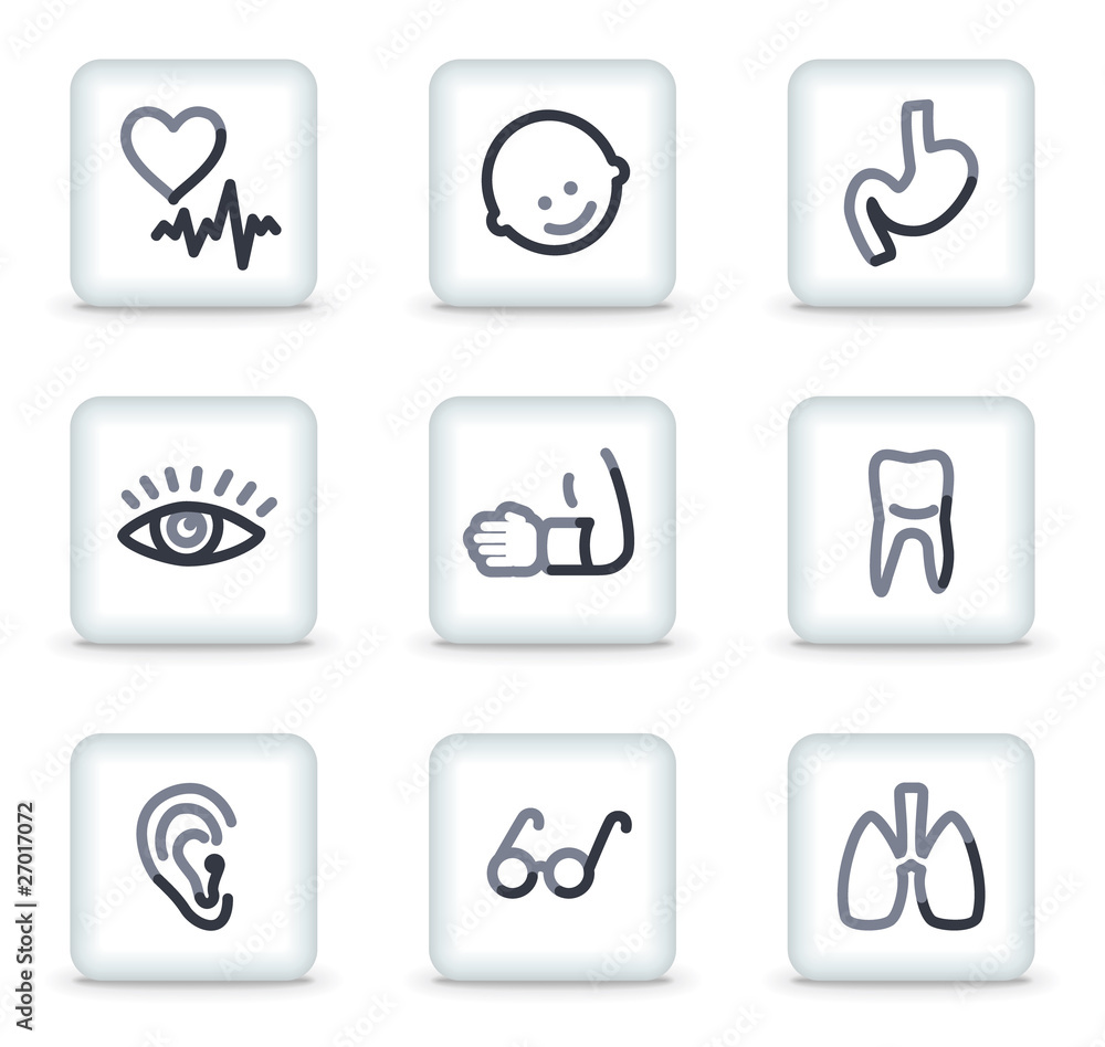 Medicine icons set 2, white square glossy buttons Medicine icons set 2, white square glossy buttons