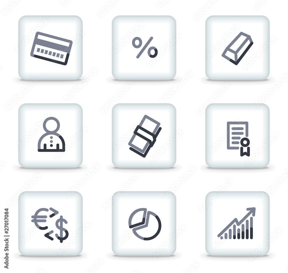 Money icons set 2, white square glossy buttons Money icons set 2, white square glossy buttons
