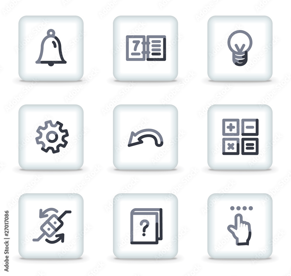 Organizer icons, white square glossy buttons Organizer icons, white square glossy buttons