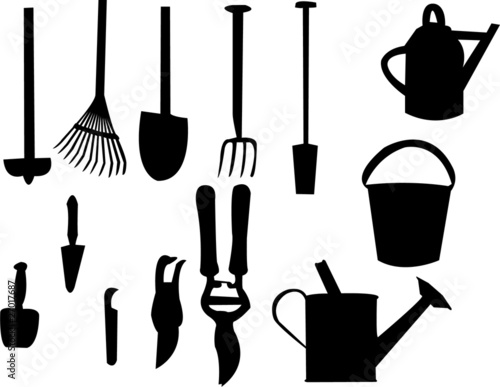 garden tools silhouette - vector