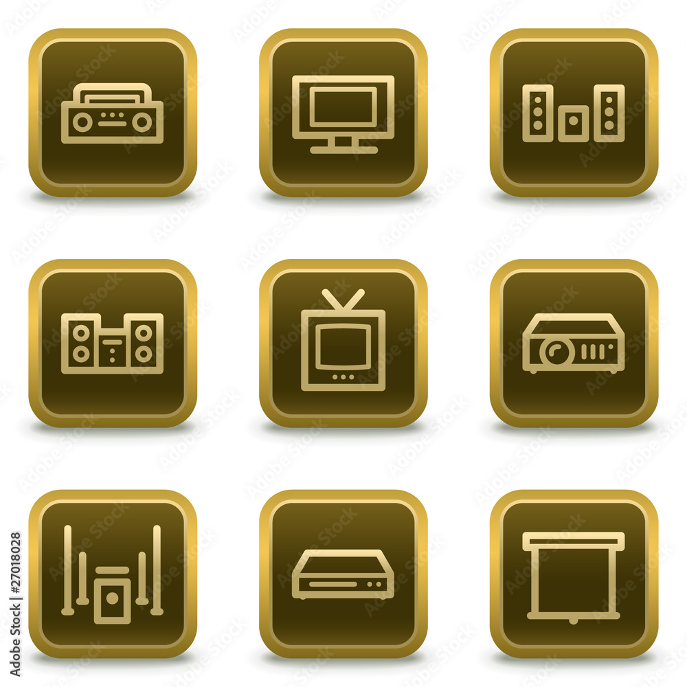 Audio video web icons, square brown buttons Audio video web icons, square brown buttons