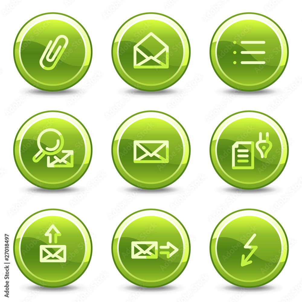 E-mail icons set 2, green circle glossy buttons E-mail icons set 2, green circle glossy buttons