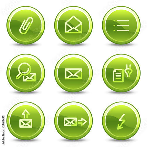 E-mail icons set 2, green circle glossy buttons