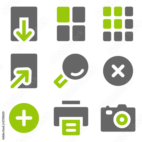 Image viewer web icons, green grey solid icons