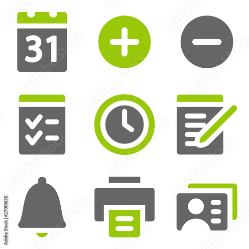 Organizer web icons, green grey solid icons