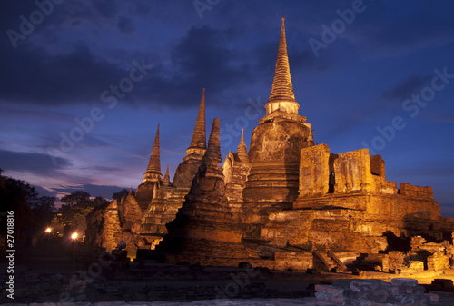 Wat Phra Si Sanphet in Ayutthaya Thailand at twilight