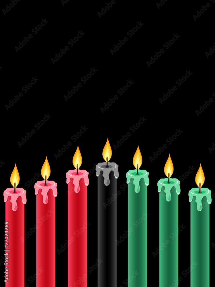 seven kwanzaa candles lightning on the black background seven kwanzaa candles lightning on the black background