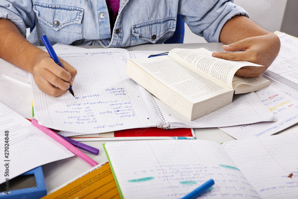 Teenage School girl at School writing Teenage School girl at School writing