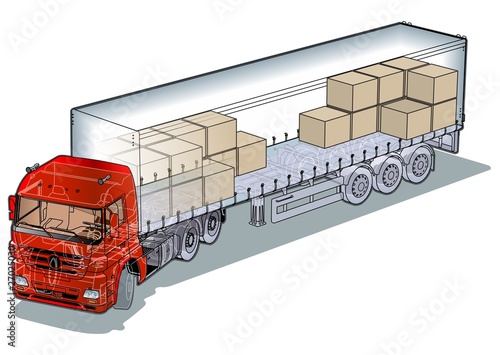 Vector cargo semi-truck infographics cutaway photo