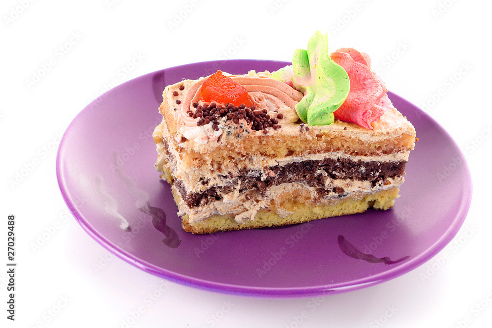 sweet cake on pink plate sweet cake on pink plate