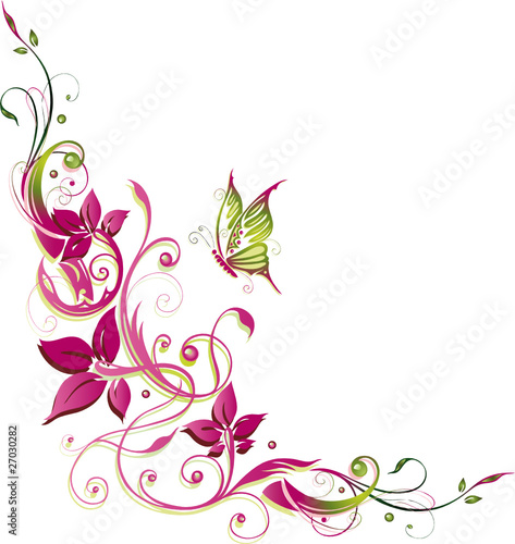 Blumen, Blüten, Ranke, flora, filigran, grün, pink #27030282