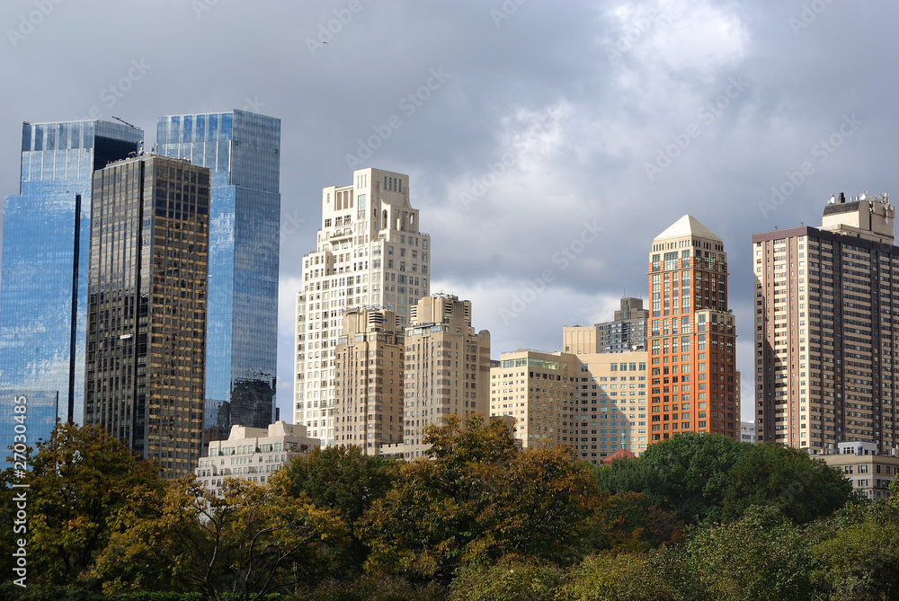 Columbus Circle Skyline in New York Viewed from Central Park