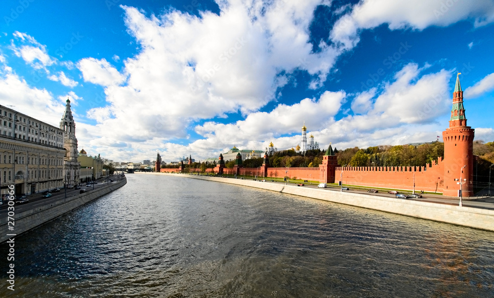 Moskva river and Kremlin view in Moscow, Russia