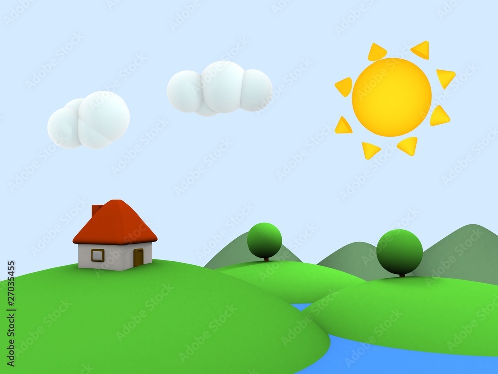 3d sunny landscape with a house