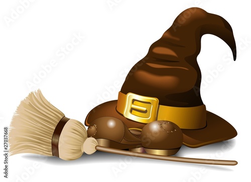 Cappello di Strega e Scopa-Witch Hat with Broom-Vector