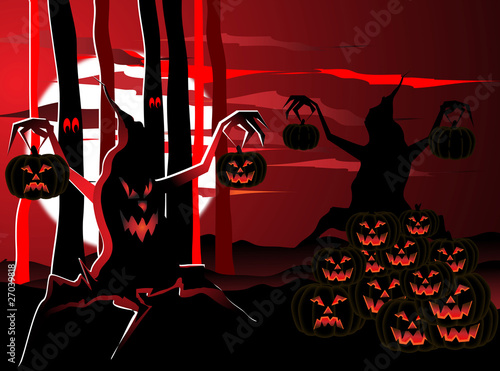 Trees  and pumpkins