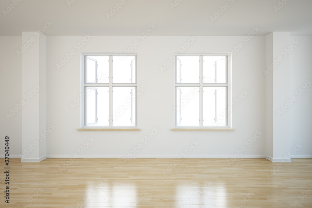 Fototapeta premium Empty room with two open windows