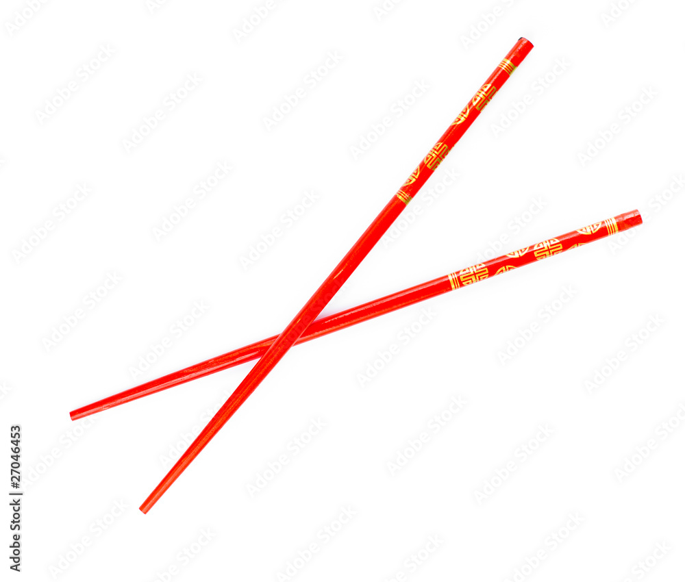 Pair of red chopsticks isolated on white background Pair of red chopsticks isolated on white background