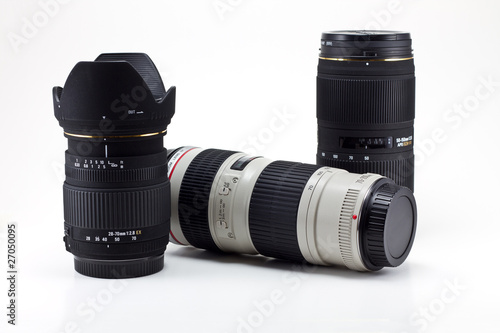 Three photo lenses isolated on the white background