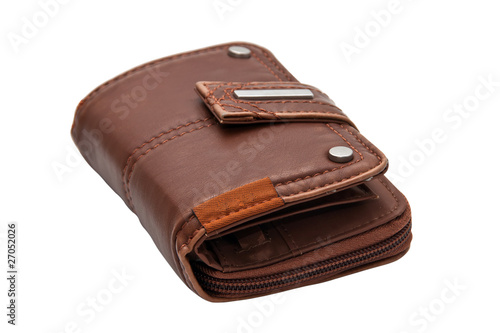 Brown purse, isolated on a white background.