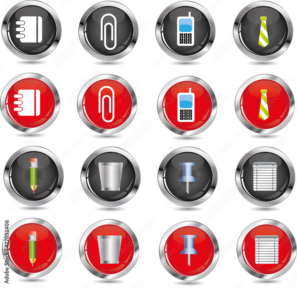 Office and business icons - red and black buttons Office and business icons - red and black buttons