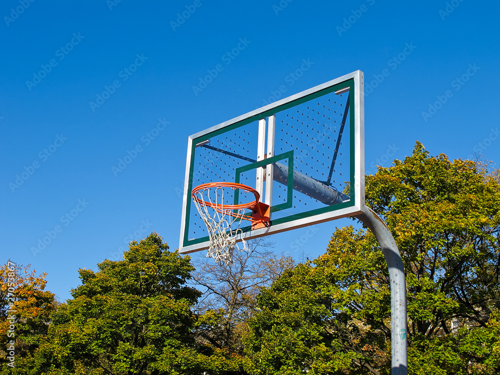 Basketball Net againsy bright blue sky