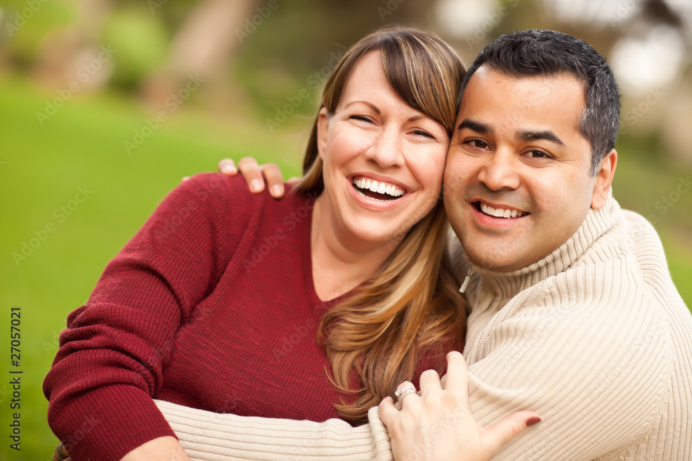 Attractive Mixed Race Couple Portrait at the Park Attractive Mixed Race Couple Portrait at the Park
