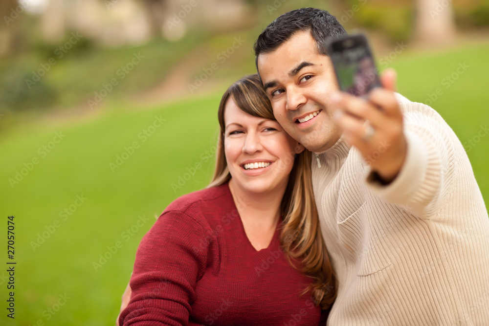 Attractive Mixed Race Couple Taking Self Portraits Attractive Mixed Race Couple Taking Self Portraits