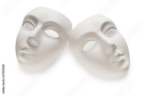 Theatre concept with the white plastic masks