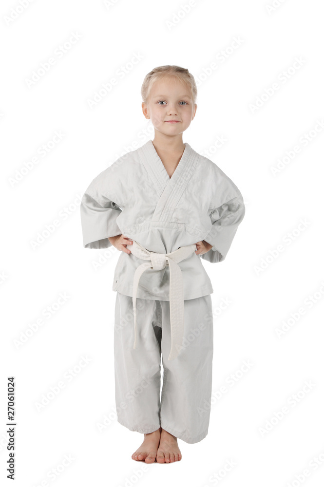 girl - karateka in kimono on a white background girl - karateka in kimono on a white background