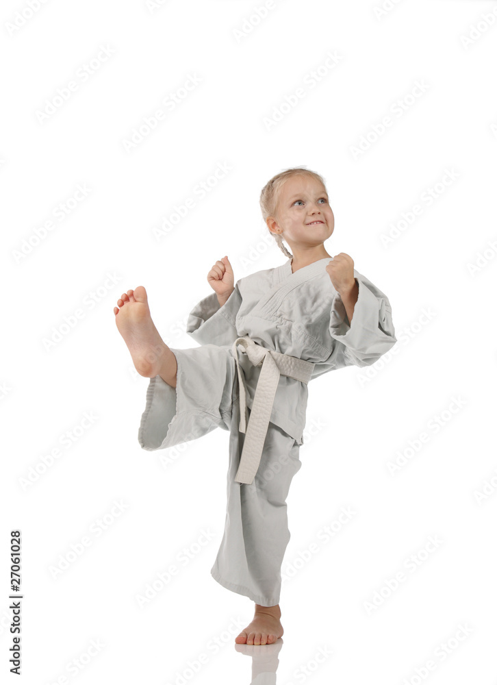 girl - karateka in kimono on a white background girl - karateka in kimono on a white background