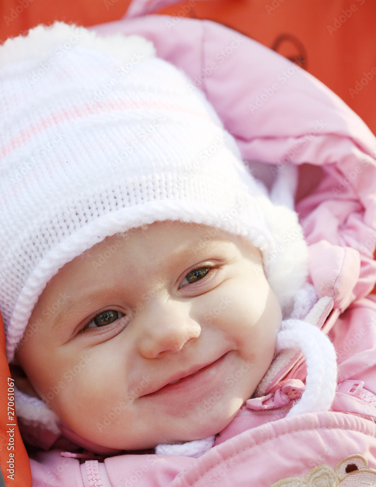 Portrait close up of the baby on walk. Portrait close up of the baby on walk.