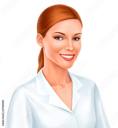 young beautiful business woman or doctor smiling