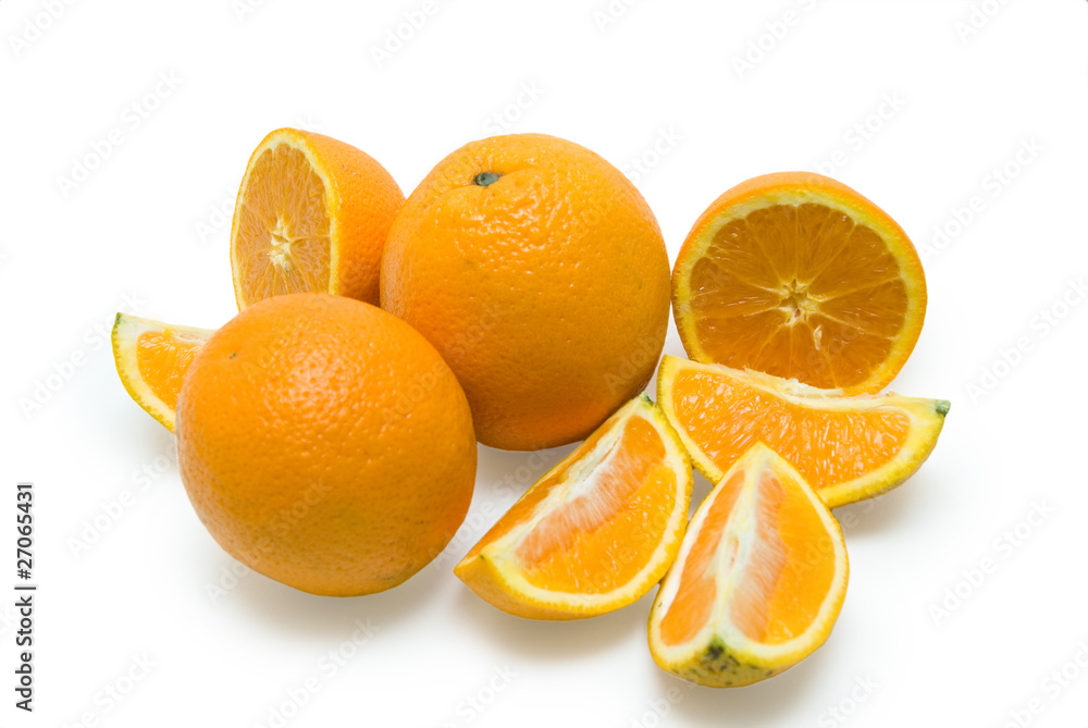 Slices of peeled orange on white background Slices of peeled orange on white background
