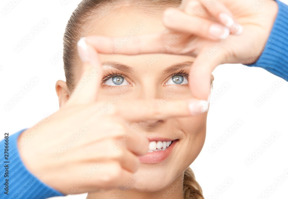 lovely woman creating a frame with fingers lovely woman creating a frame with fingers
