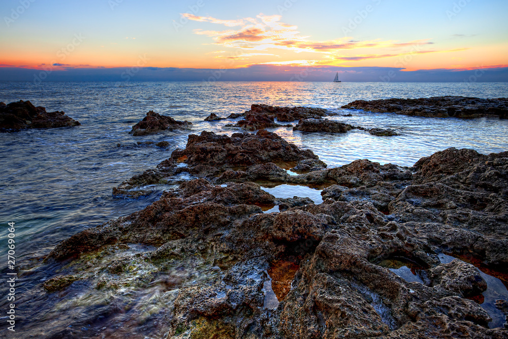 sunset on the rocky coast of Black sea