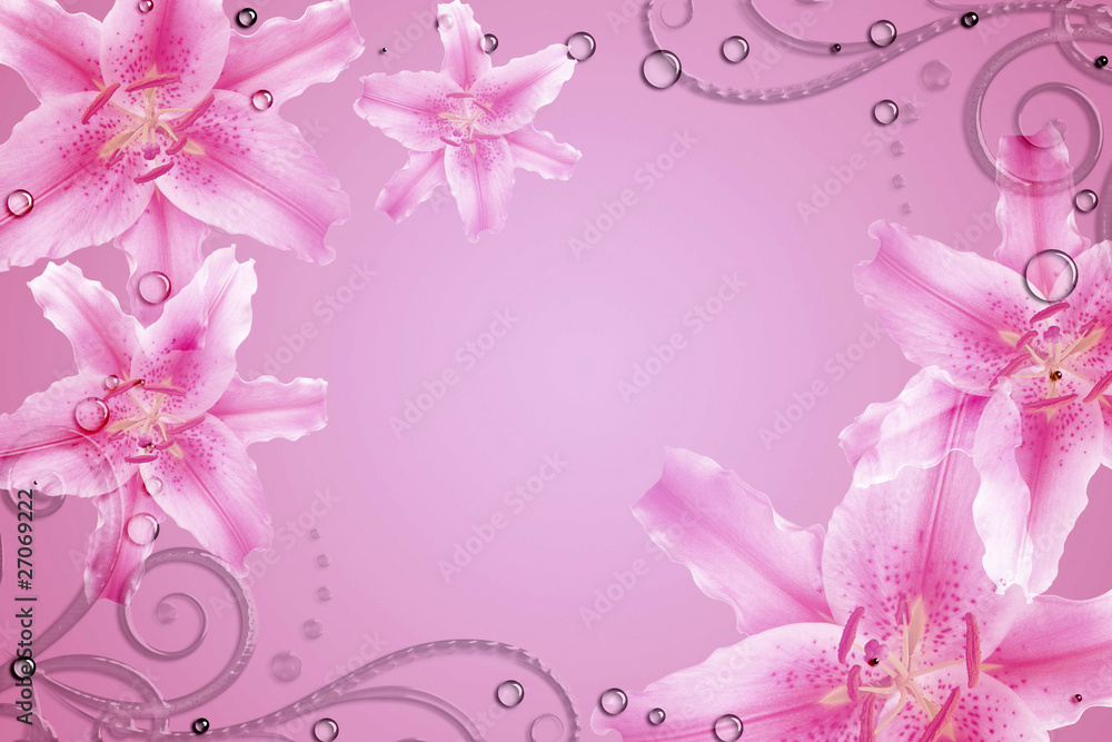 Abstract background with pink flowers, perls